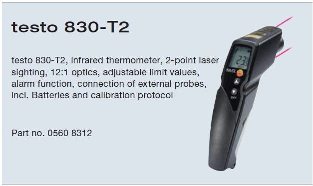 مشخصات فنی دماسنج اینفرارد ترموکوپلی تستو TESTO 830-T2
